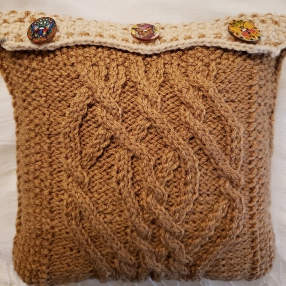 Hand Crafted Pillow Hand Knit Cable Butterfly Buttons Home Decorative Throw Sofa